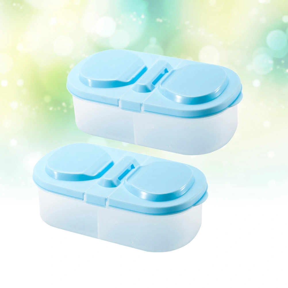 2pcs Portable Double Compartments Kitchen Storage Box with Lid Refrigerator Food Container Crisper Sealed Snack Boxes (Blue)