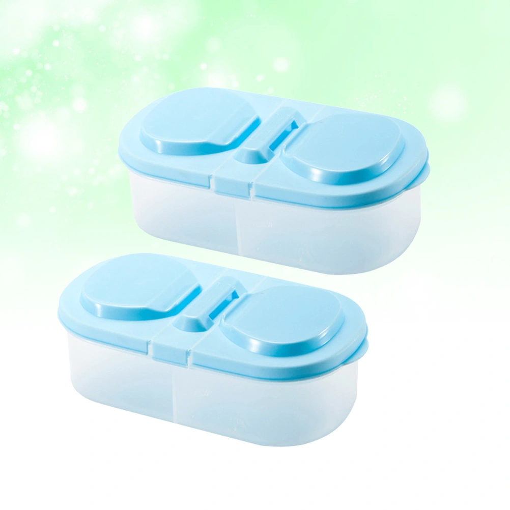 2pcs Portable Double Compartments Kitchen Storage Box with Lid Refrigerator Food Container Crisper Sealed Snack Boxes (Blue)