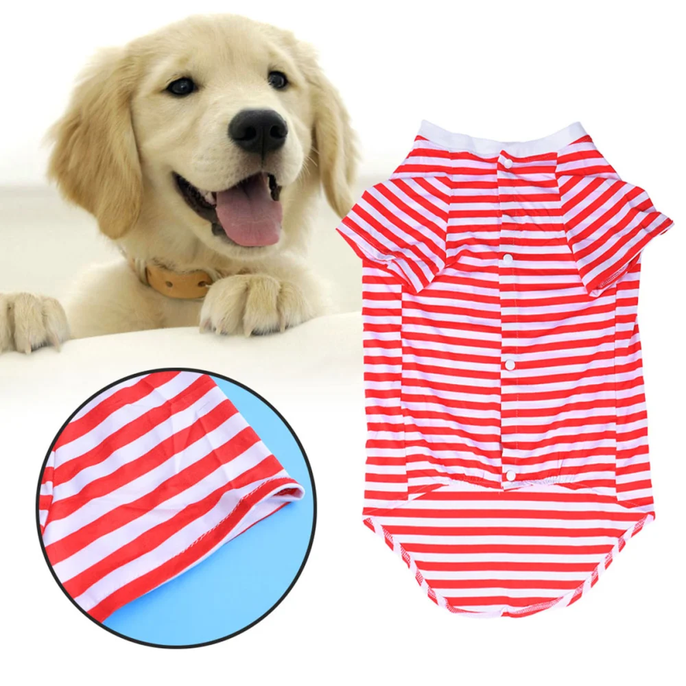 Large Dog Striped T Shirt Dog Shirts Oversized Breathable Cotton Vest for Medium to Large Dogs (Red and White) - Size L