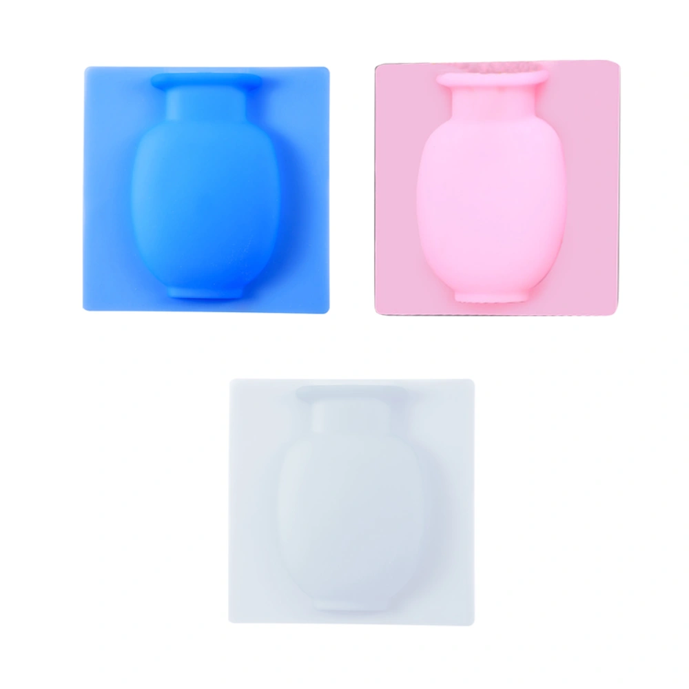 3PCS Creative Silicone Vase Sticker Reusable Container Adhesive Traceless Paste Wall Decoration for Flower Arrangement (Random Color)