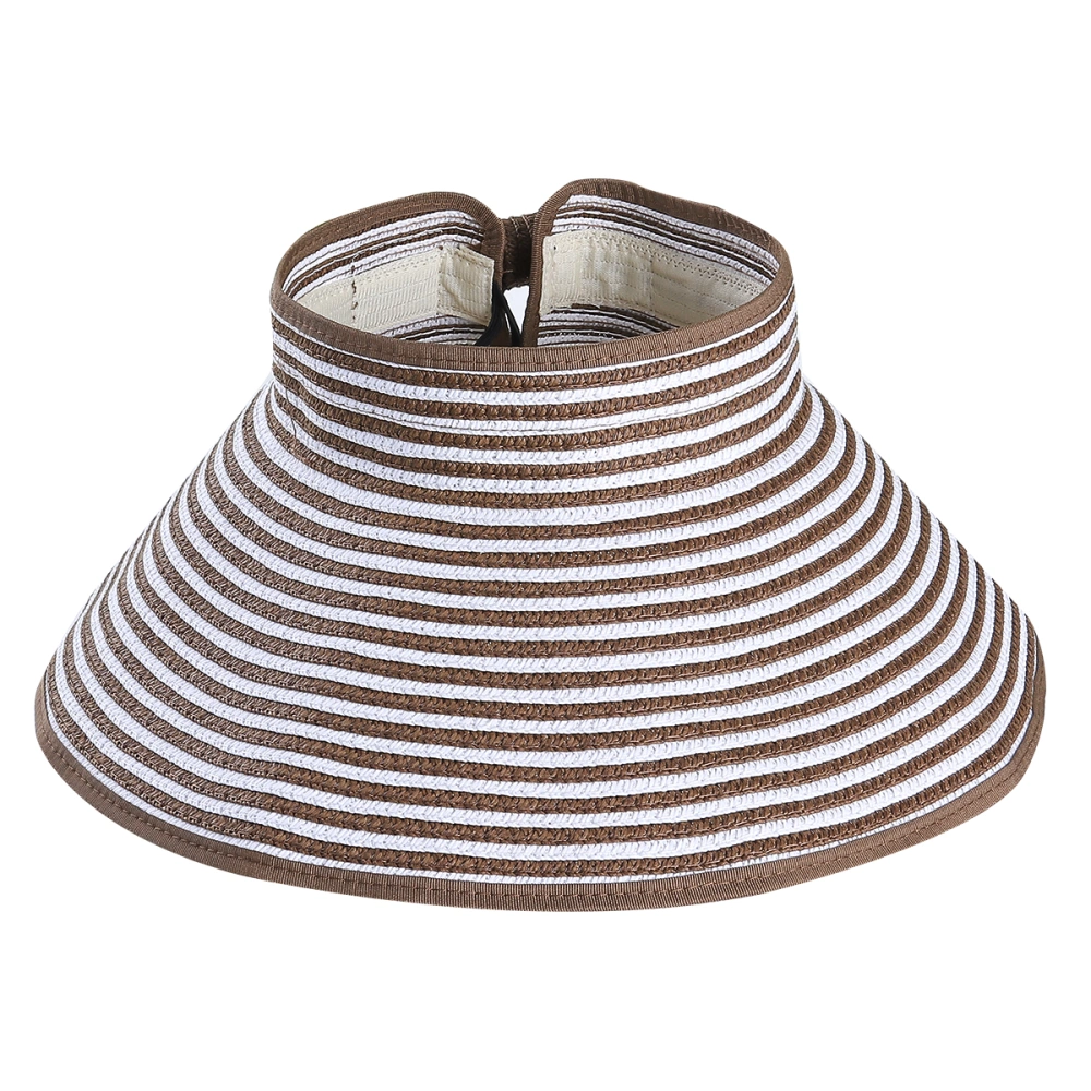 1PC Foldable Empty Beach Hat Breathable Stripe Wide Brim Straw Sun for Summer Seaside Sun Protection (Coffee)