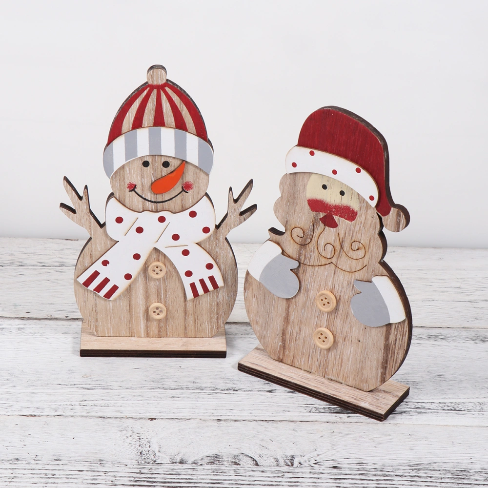 2pcs Christmas Wooden Snowman Shape Ornaments Christmas Snowman Ornaments Shopping Mall Window Decoration