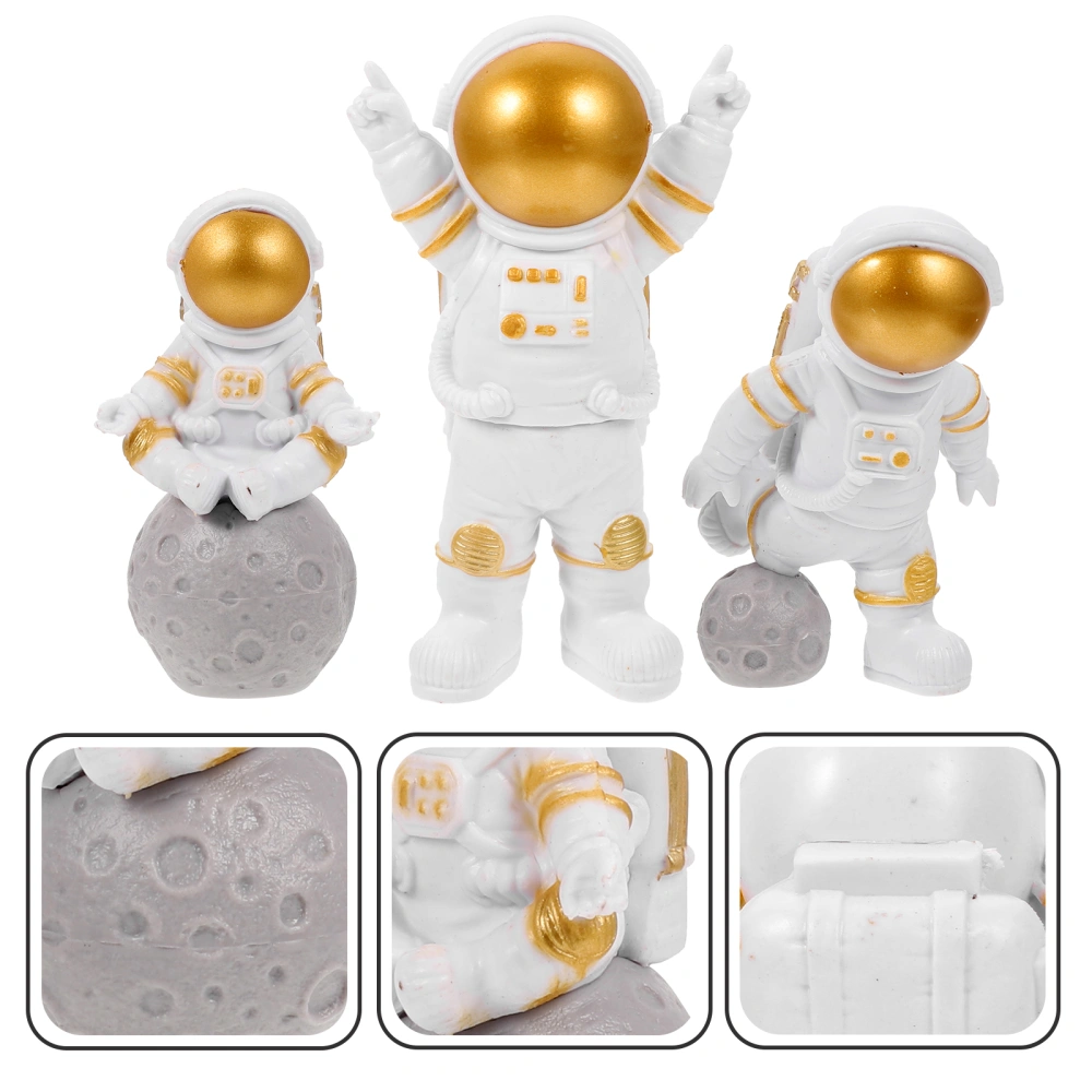 3pcs PVC Spaceman Cake Ornament Birthday Cake Adornment Chic Desktop Ornament