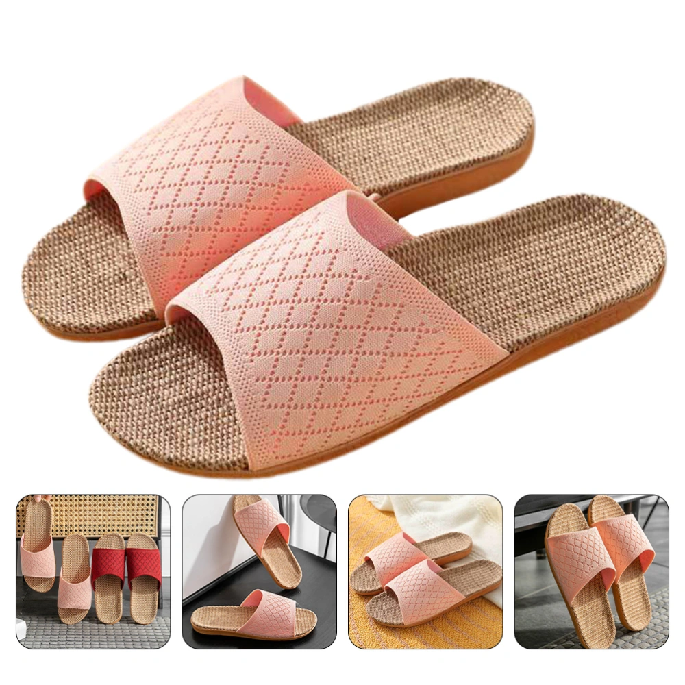 1 Pair Spring and Summer Slippers Indoor Light Shoes Anti-skid Linen Slippers