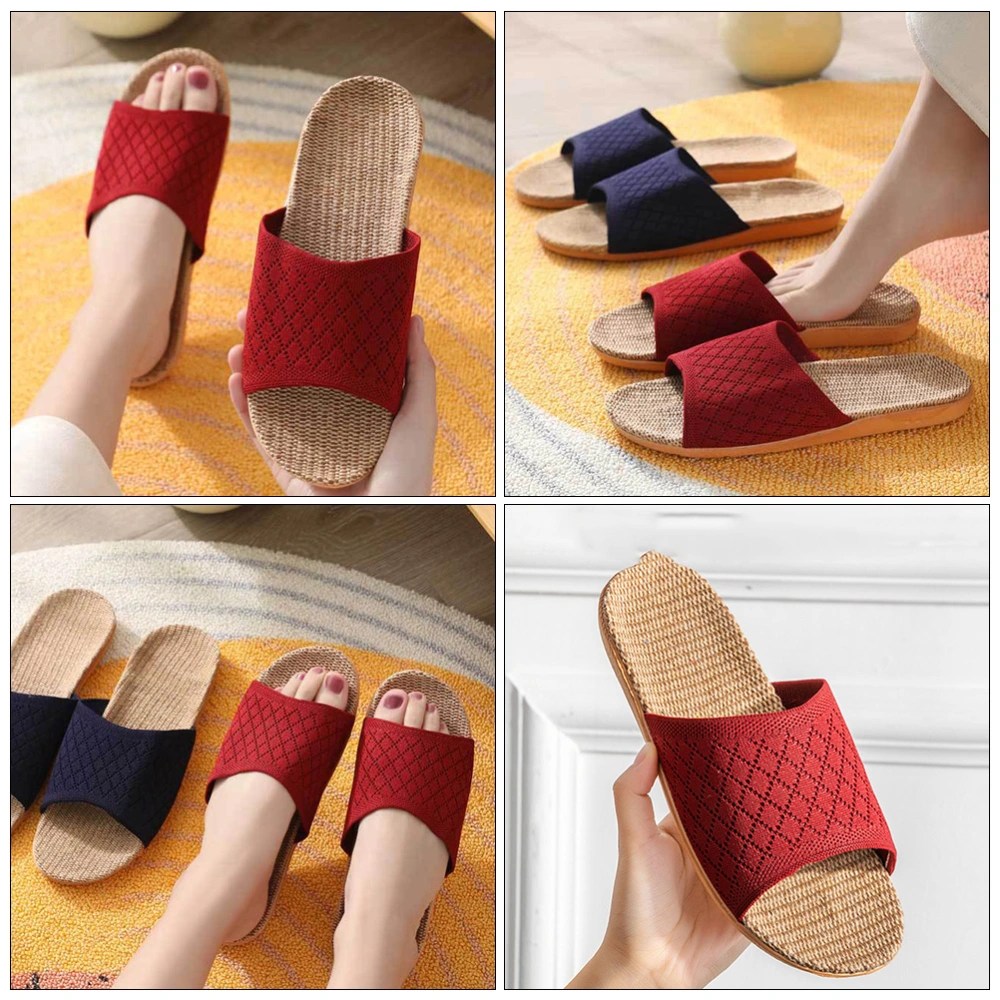 1 Pair Spring and Summer Slippers Indoor Light Shoes Anti-skid Linen Slippers