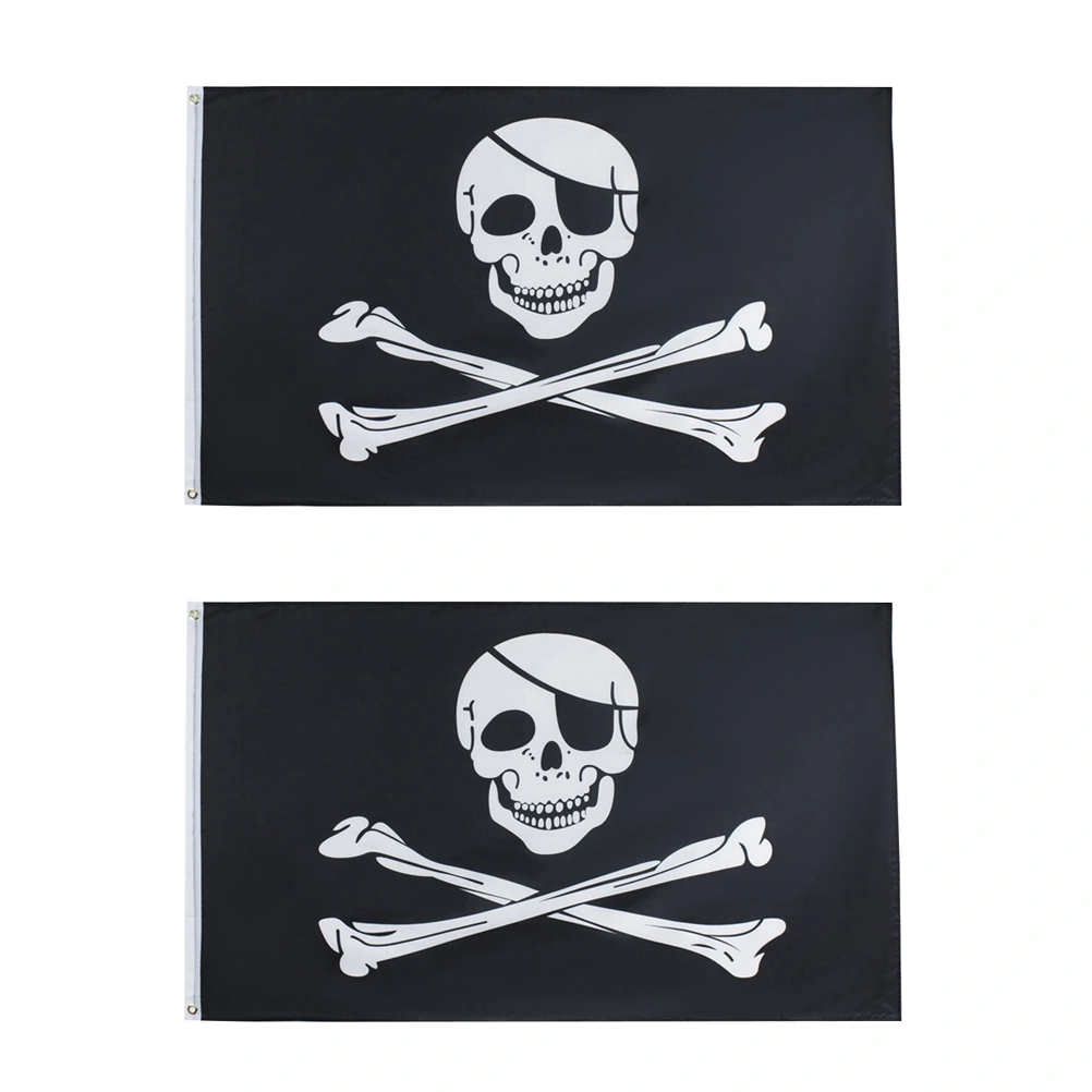 2pcs 90x150cm Halloween Pirate Banner Skull Flag Creepy Home Haunted House Bannerette Decoration Cosplay Supplies (Skull)