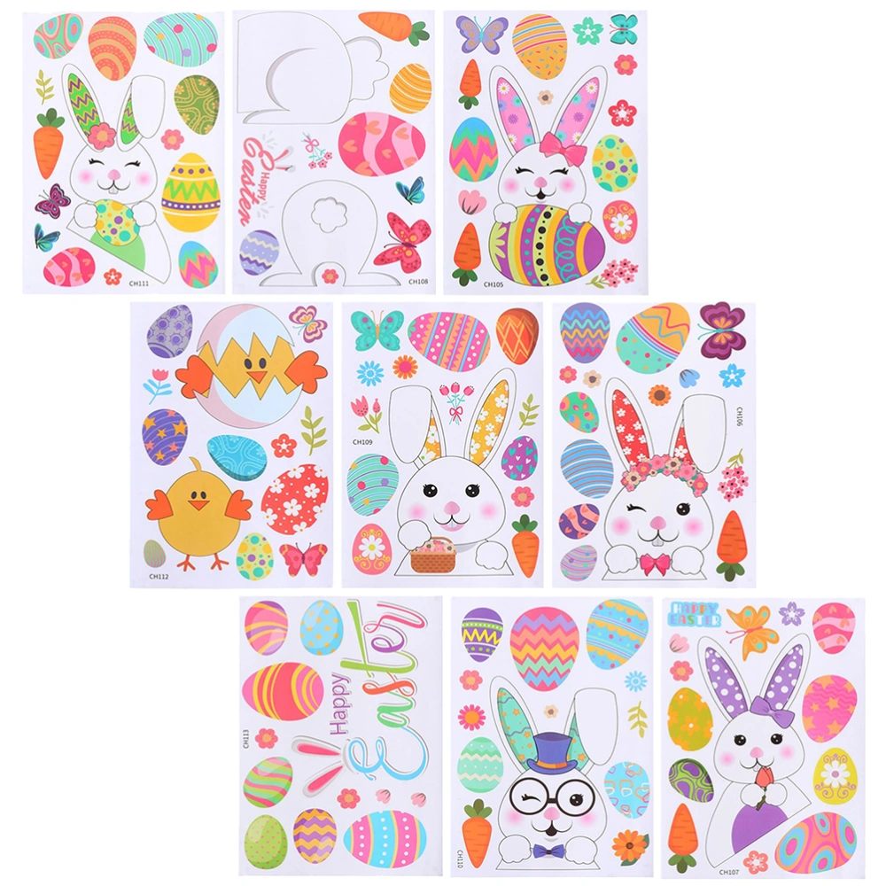 1 Set 9pcs Easter Themed Window Stickers Window Clings Home Decor (Colorful)