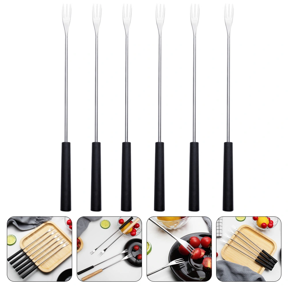 6Pcs Stainless Steel Fondue Forks Cheese Fondue Forks Fruit Fork Kitchen Grill Forks