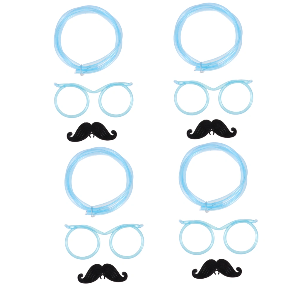 4Pcs Creative Funny Straws Glasses Mustache Straws Unique Flexible Drinking Tubes Straws Birthday Party Supplies Blue