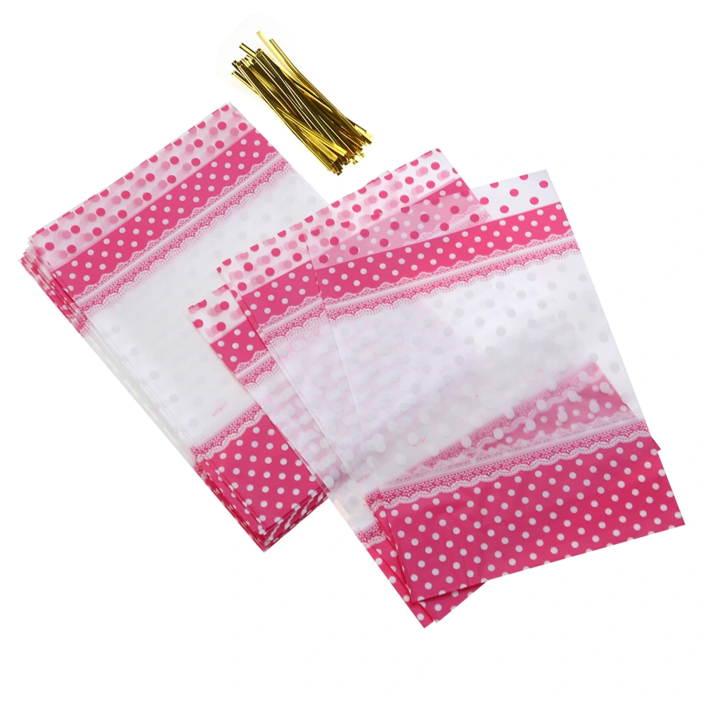 50 Pcs Candy Packing Bags Colored Dot Pocket Cookies Biscuits Snacks Packaging Bags with Ties - 24x16cm (Pink)