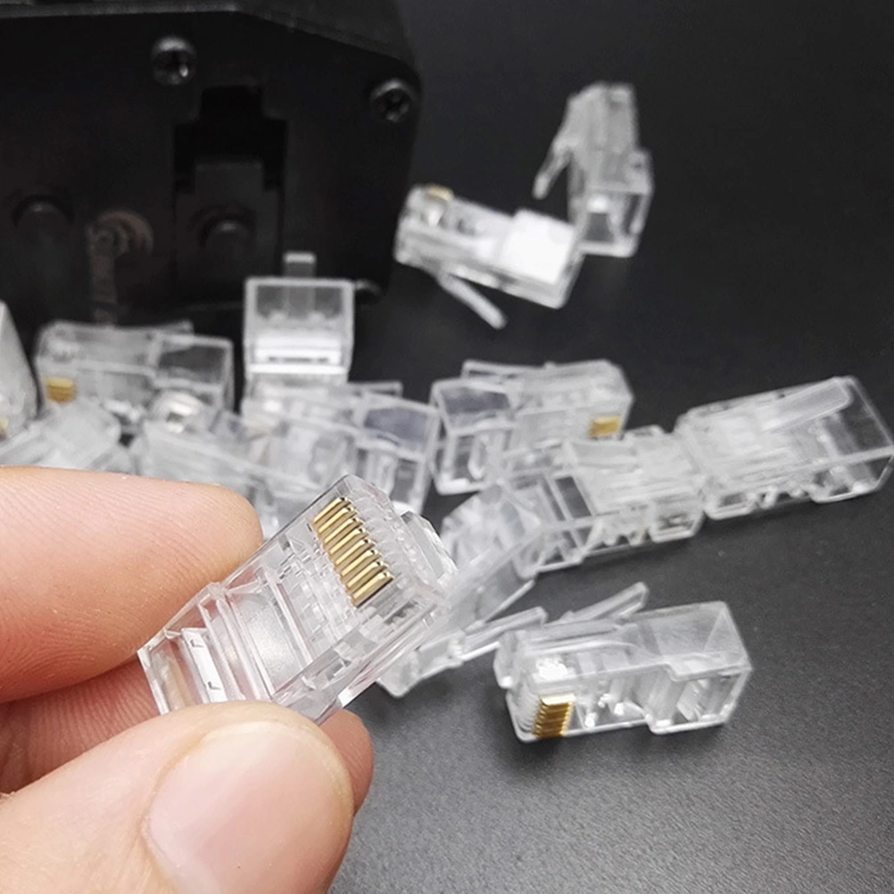 100 PCS CAT6 RJ45 Network Cable LAN Crimp Connectors Gold Plated Ends Plugs
