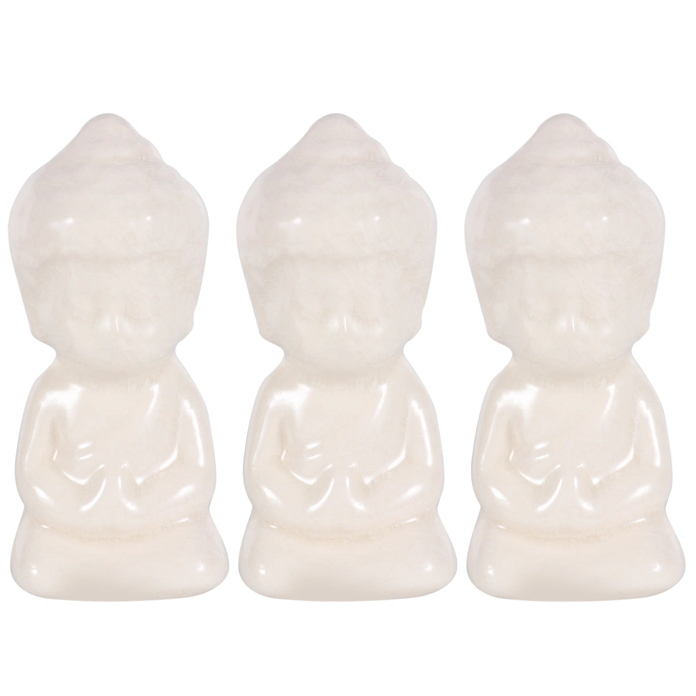 3pcs Mini Ceramic Buddha Statue Adornment Handicraft Ornament for Home