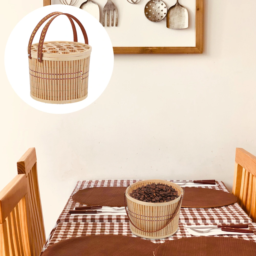 1pc Handmade Knitted Egg Basket Decorative Bamboo Basket Home Storage Basket