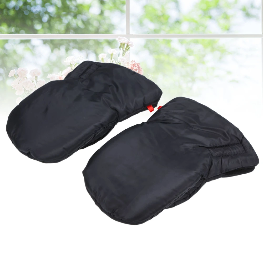 One Pair Outdoor Winter Warm Gloves Windproof Stroller Hand Muff Thick Anti-freeze Gloves for Parent Nanny Housekeeper (Black)