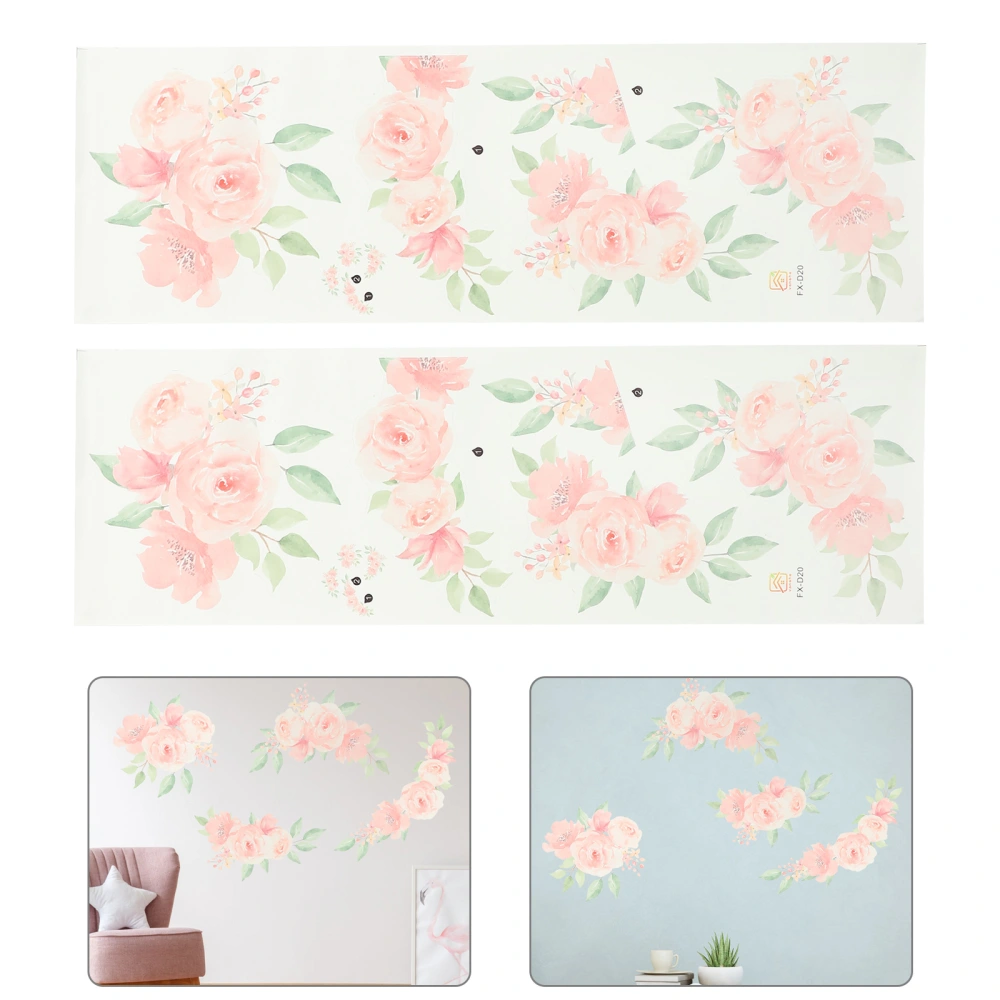 2 Sets Rose Flower Pattern Wall Stickers Wall Decals Kids Room Wall Decorative Stickers