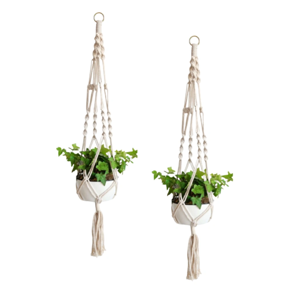 2Pcs Flowerpot Hanging Net Hand Knitting String Bag Wall-mounted Decor for Home Garden Store Size Large