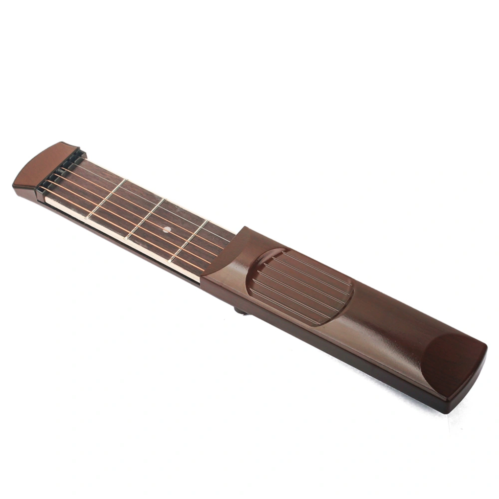 Pocket Acoustic Guitar Practice Tool 6 String Fingerboard 4 Fret Chord Trainer Portable Gadget X06 (Brown)