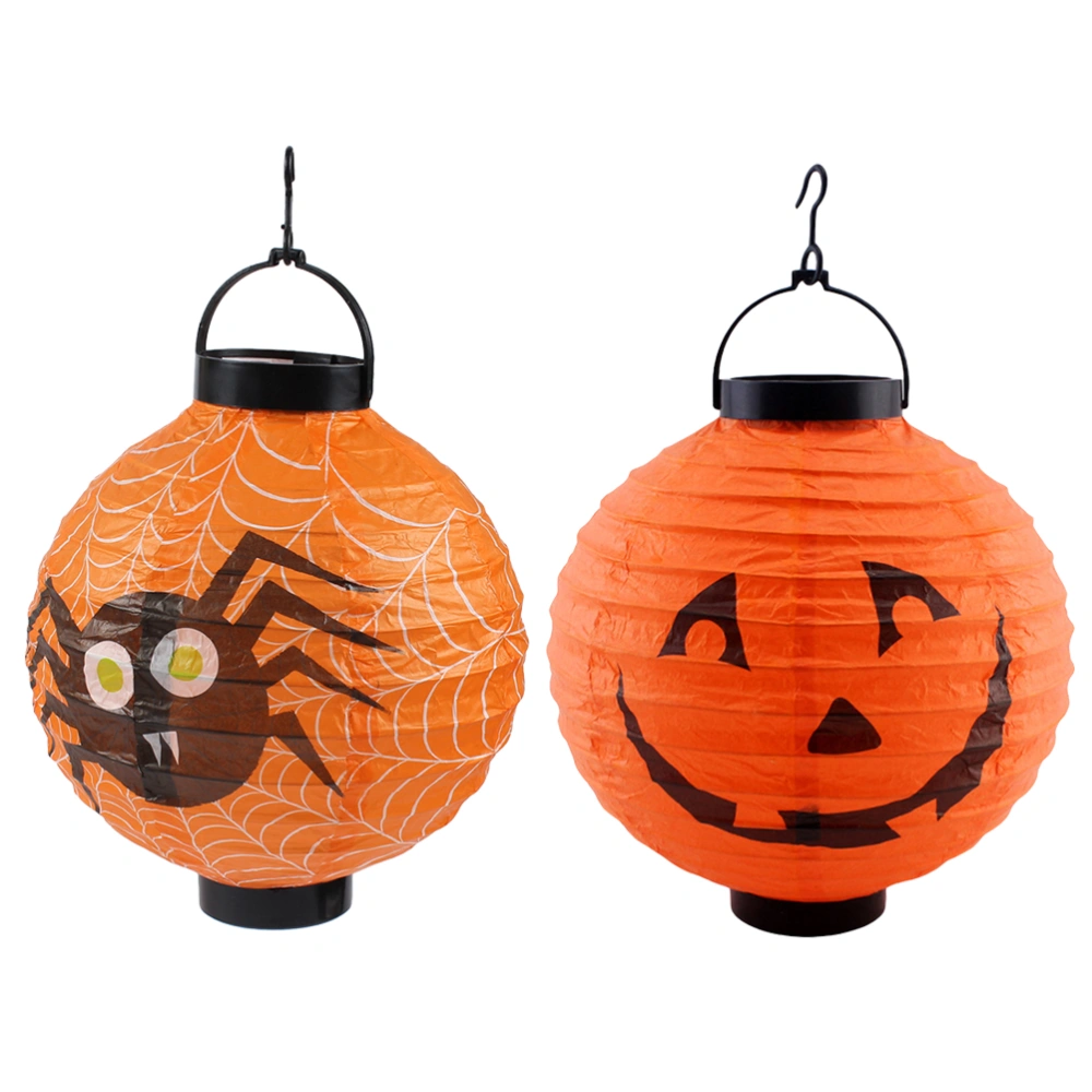 2pcs Halloween Paper Lantern Spider Pumpkin LED Lantern Light for Indoor Outdoor Halloween Party Decor (Yellow)