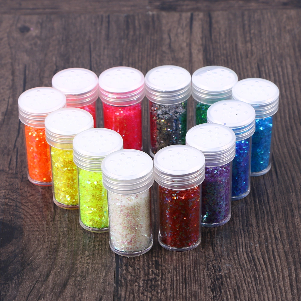 12pcs 12 Colors Shining Glitter Dust Powder Sets for Nail Art Make Up Eye Shadow DIY and Crafts (Fluorescence Pattern)