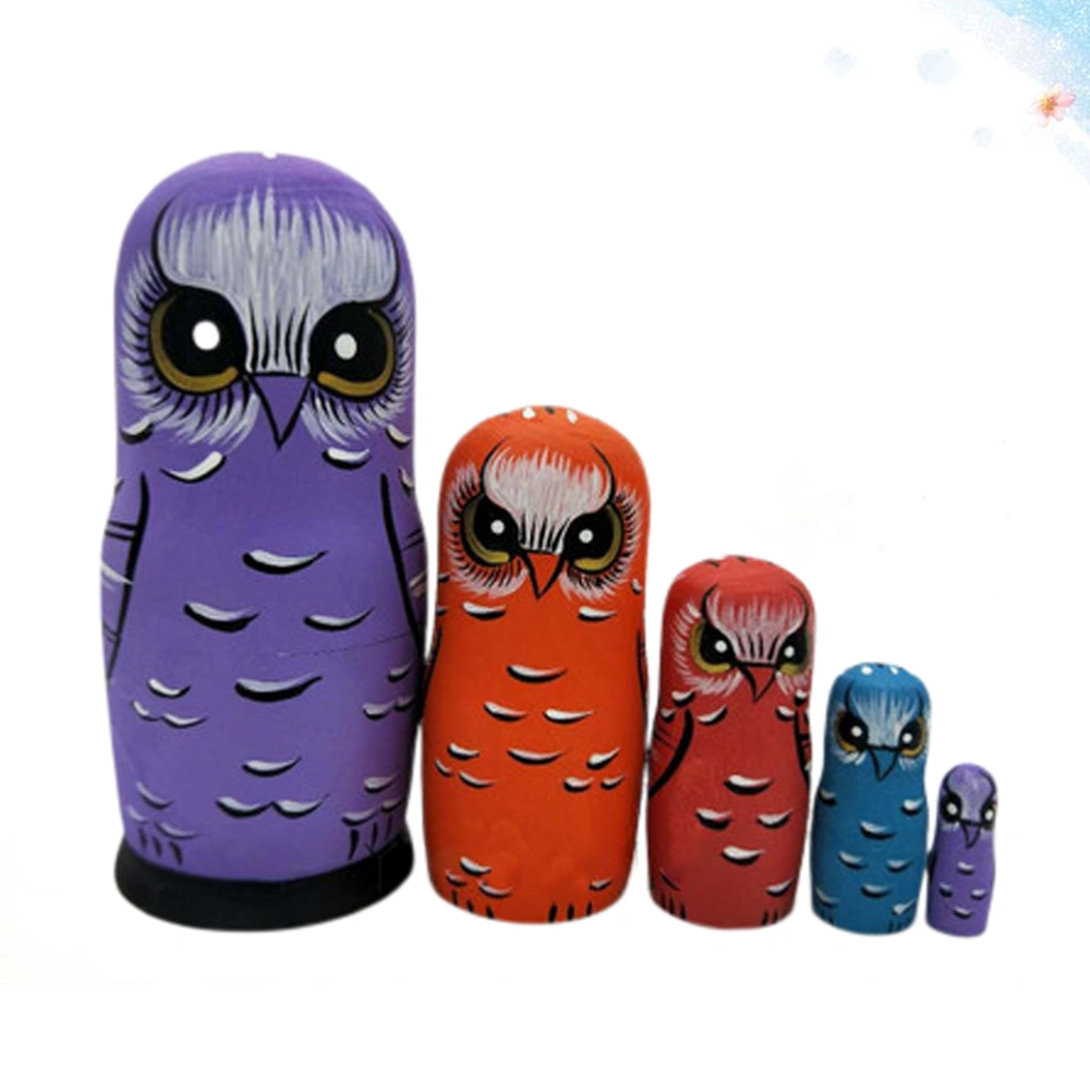 Wooden Russia Dolls 5 Layers Owl Valentine Children Toy Birthday Gift