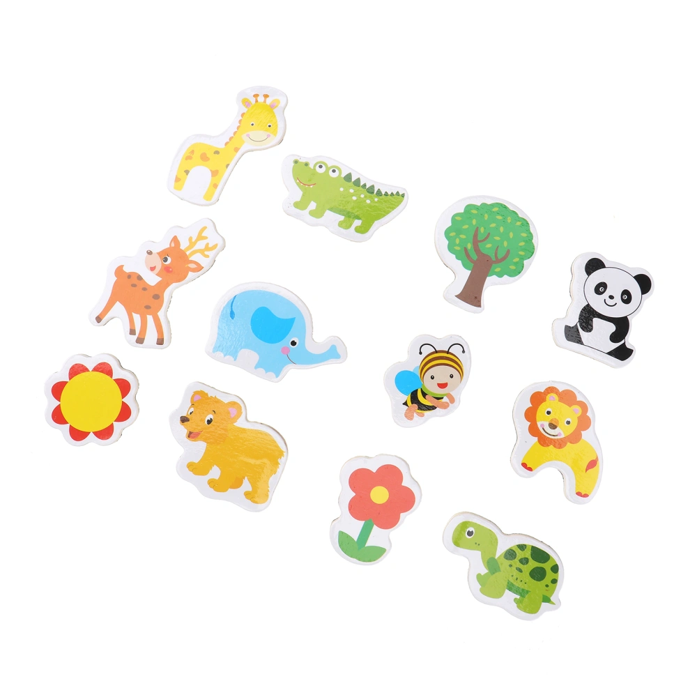 64pcs Creative Cartoon Animal Fridge Magnet Funny Wooden Fridge Magnets Home Decoration (Random Style)