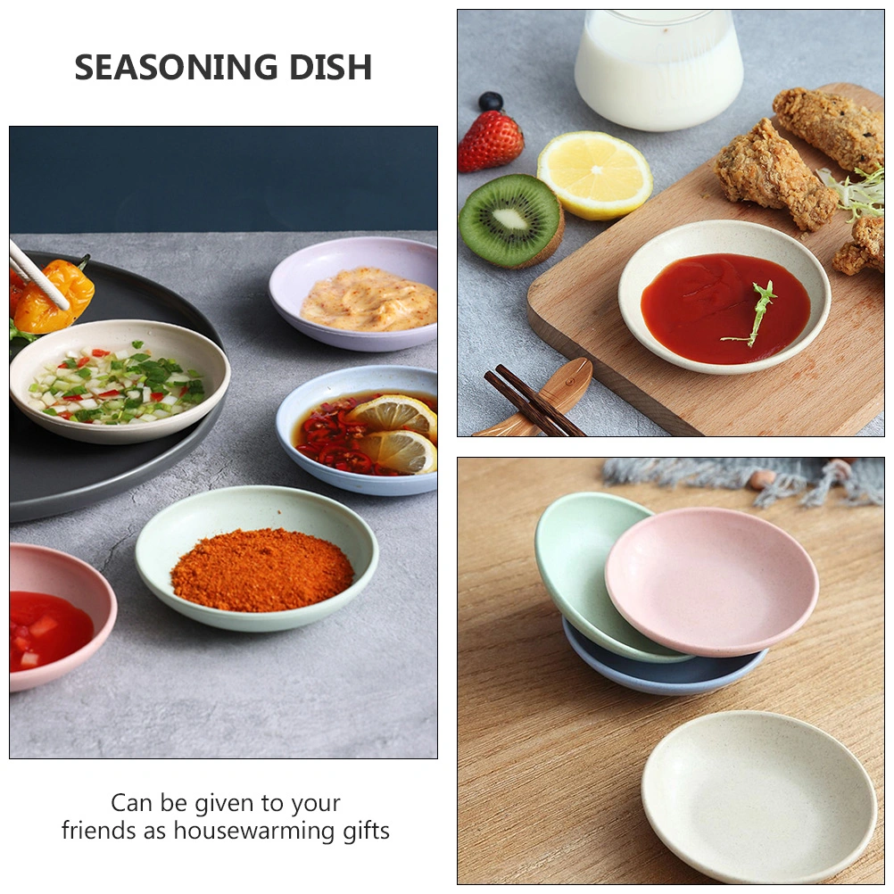 12Pcs Plastic Wheat Straw Seasoning Dishes Condiment Plates (Assorted Color)