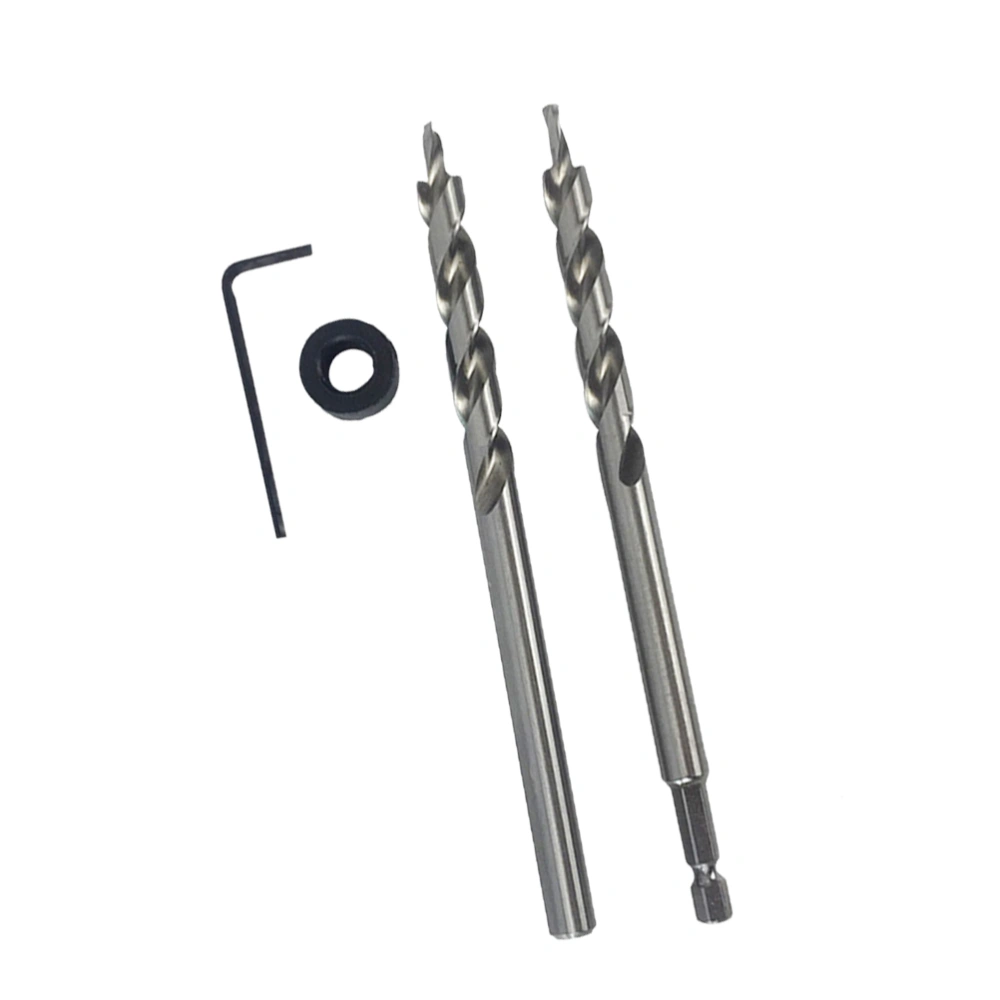 9.5mm Extended HSS Woodworking Oblique Hole Second-order Position Drill Bit Special Fittings for Round Handle and Hexagon Handle Silver (Round handle + hexagon handle)