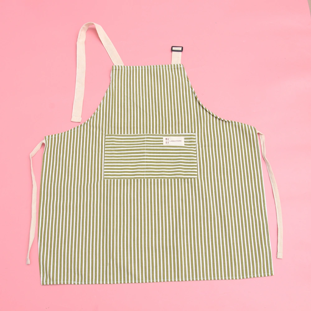 Striped Adult Sleeveless Apron Simple Oilproof Hanging Neck Apron with Pocket for Kitchen Cooking Baking (Green)