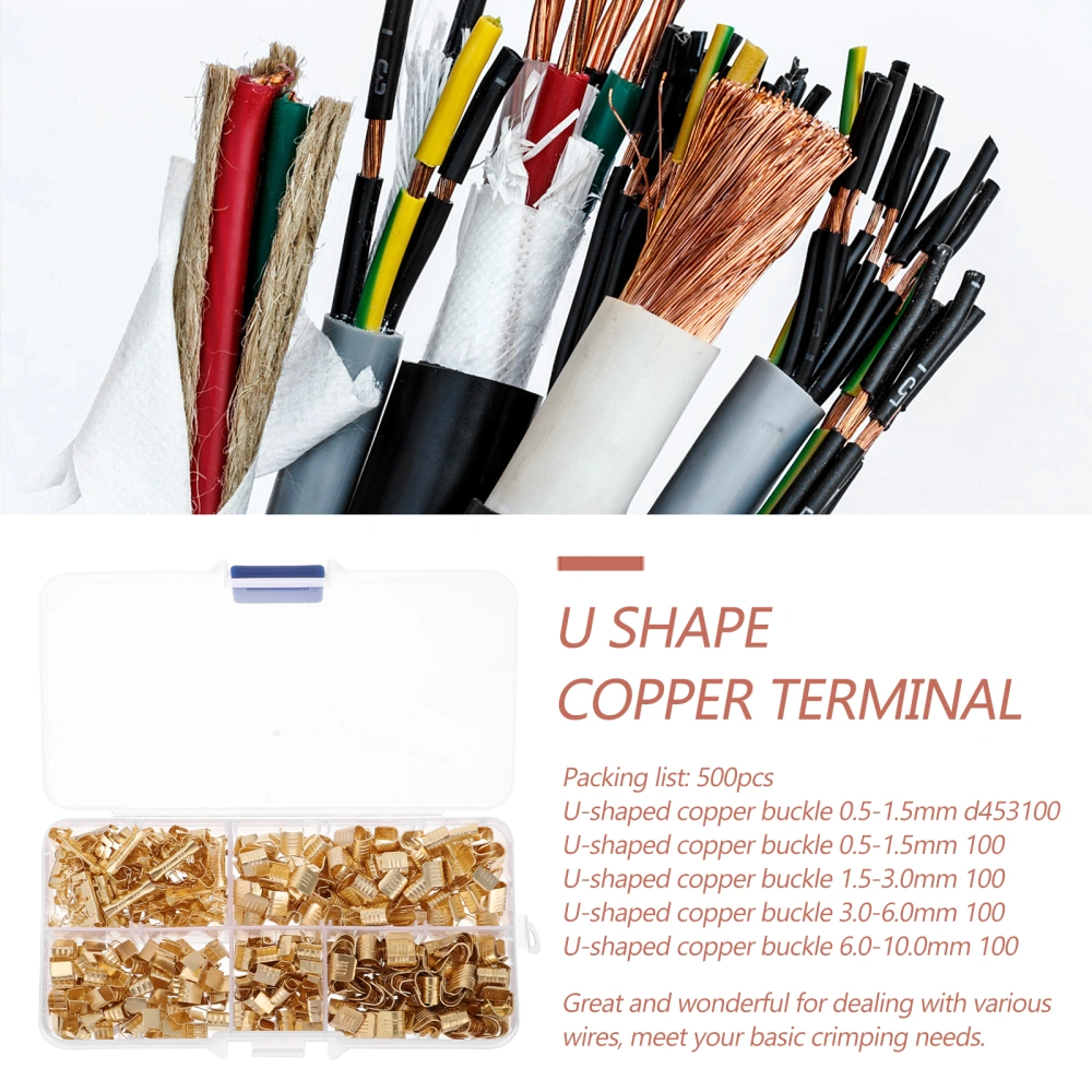 500pcs U Shape Copper Terminals Connectors Copper Terminals Cable Connectors