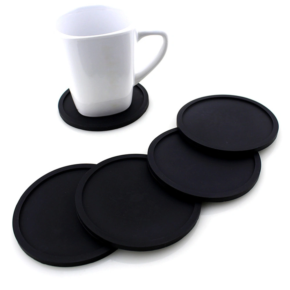 5pcs Silicone Drink Coaster Placemats Thick Cup Mug Glass Bottle Placemats Nonslip Table Cup Mat Safe Pad (Black)