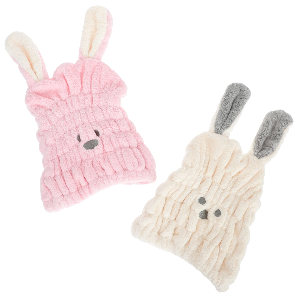 2pcs Rabbit Pattern Hair Drying Hats Absorbent Hair Drying Towels Bathing Hats