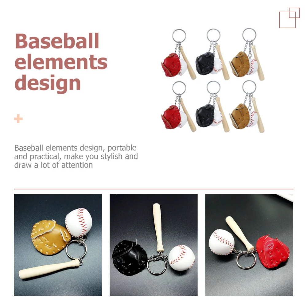 6Pcs Decorative Softball Keychains Delicate Baseball Keychains Exquisite Keychain Pendants