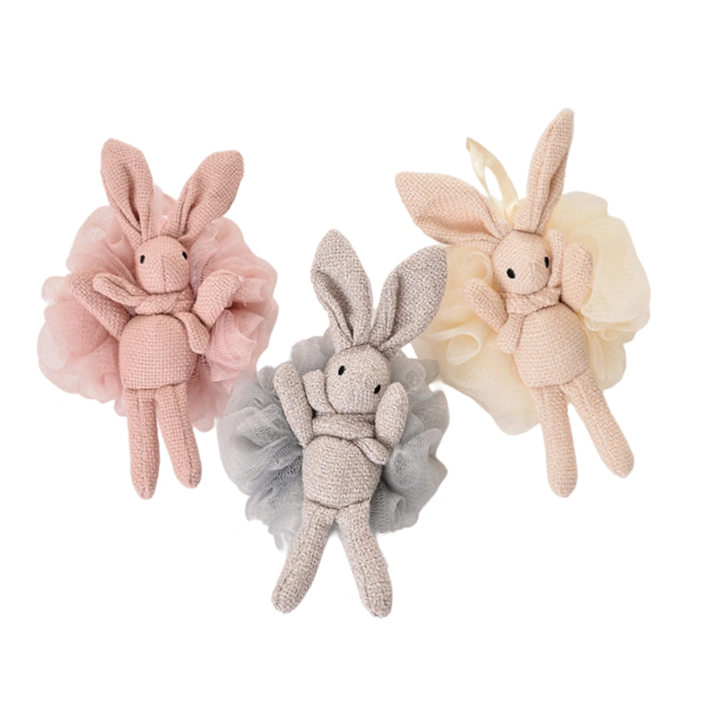 3Pcs Lovely Bathing Wishing Rabbit Design Bath Balls with Hanging Rope