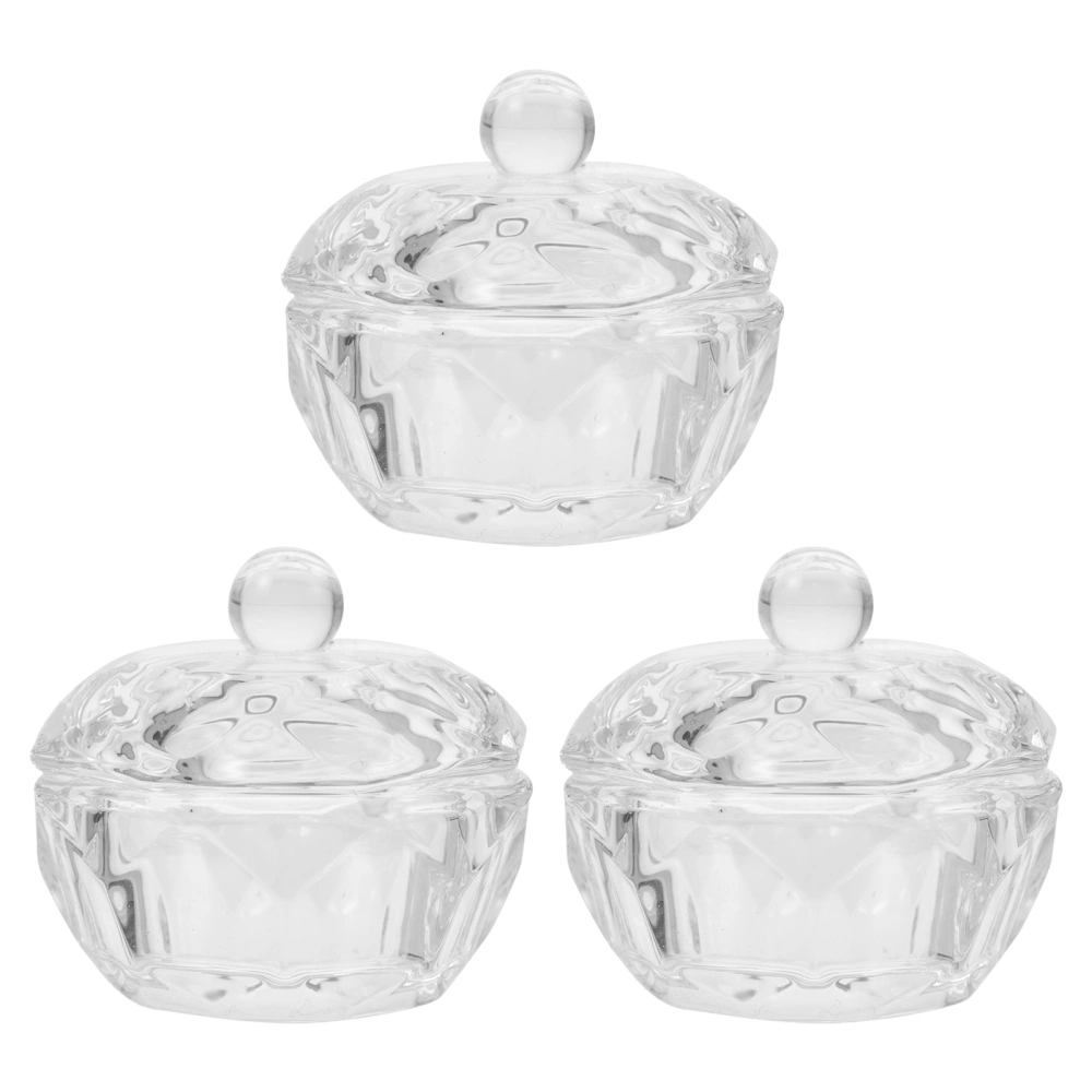 3Pcs Crystal Glass Jar with Lid Nail Acrylic Liquid Powder Cup Bowl Dish Tools