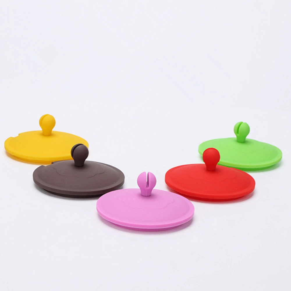 5pcs Silicone Cup Lids with Gap Dustproof Leakproof Sealed Cover Reusable Straw Cup Lid (Mixed Colors)