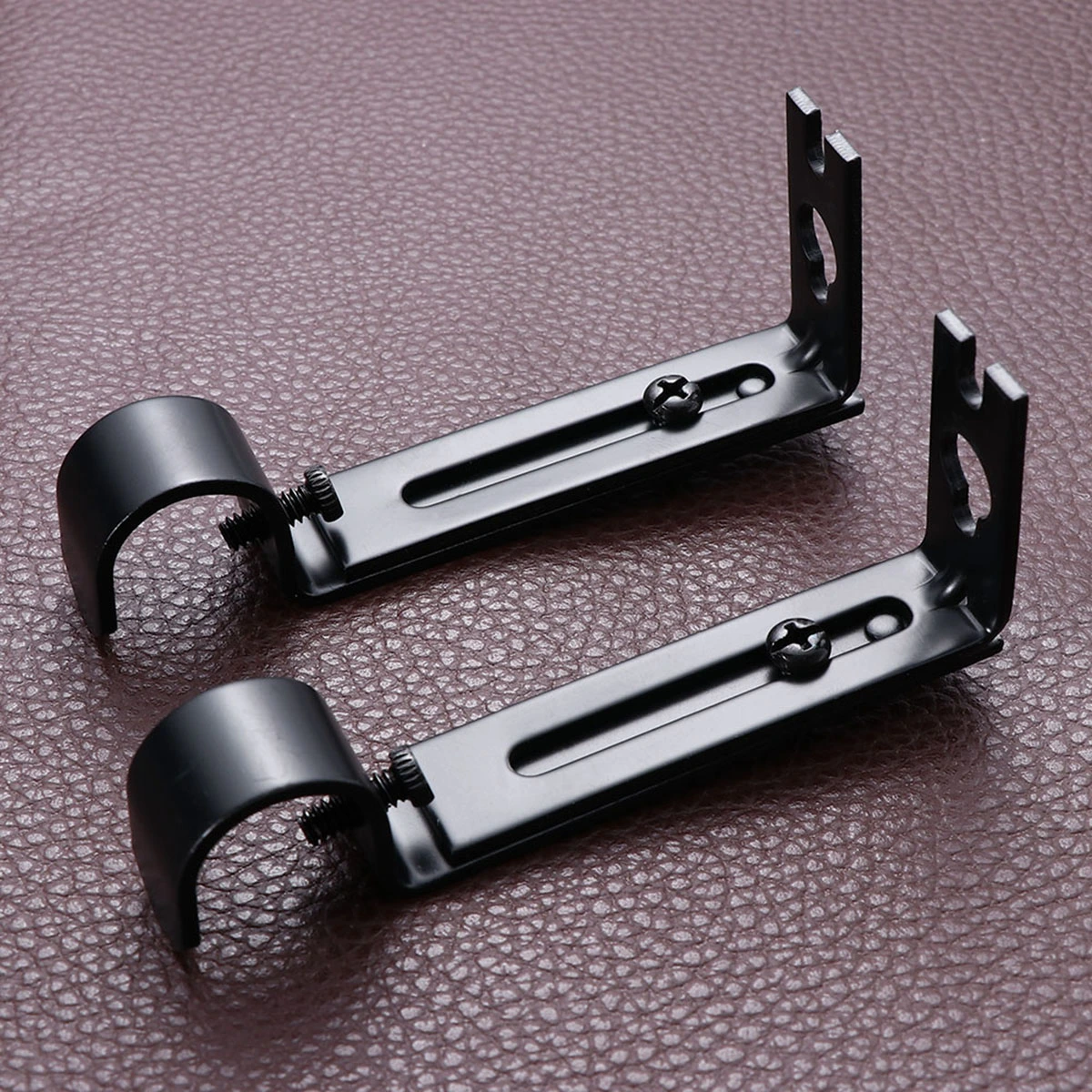 2 PCS 19.05mm Adjustable Curtain Rod Curtain Pole Holder Curtain Drapery Rod Brackets (Black)