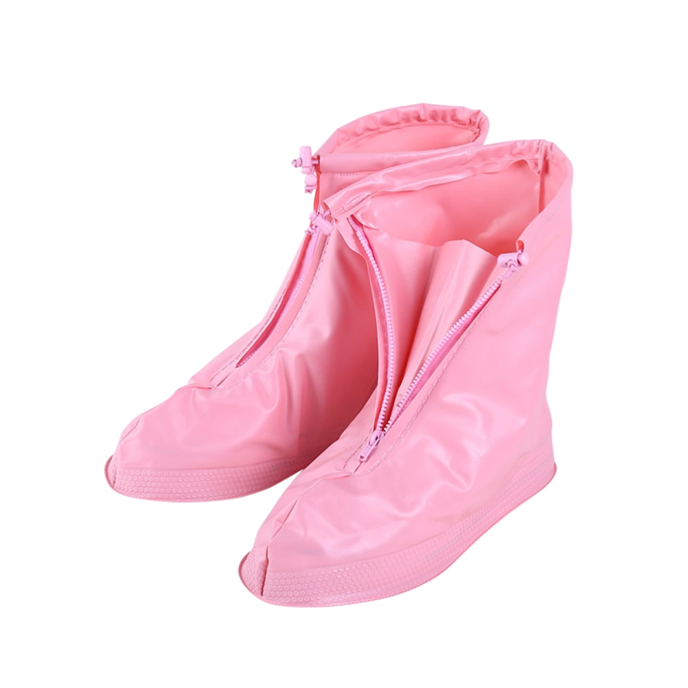 Reusable Wear Resistant Zippered Non-slip PVC Rainproof Shoe Covers for Children (Pink, Size L)