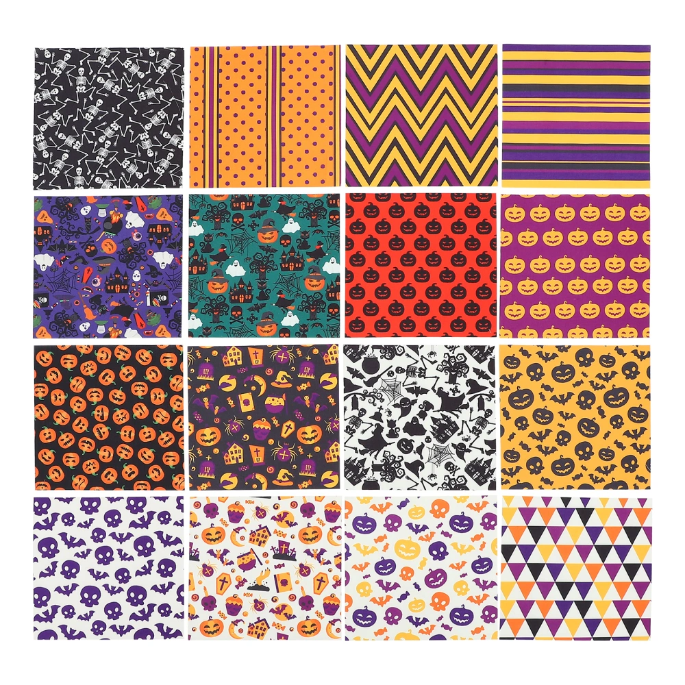 16pcs Halloween Fabric Patchworks DIY Halloween Themed Patchworks Home Supplies