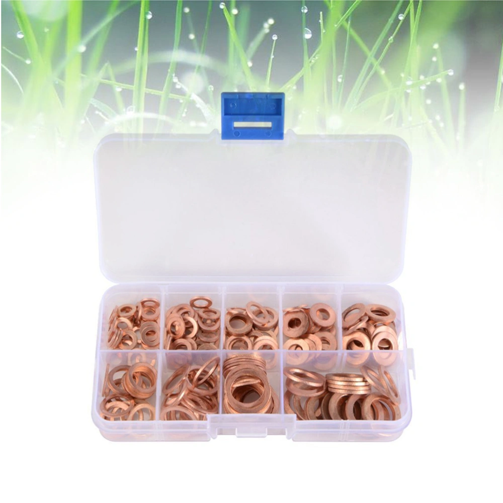 200pcs Brass Gaskets Assortment Flat Washers Sealing Ring Set with Box For Accessories