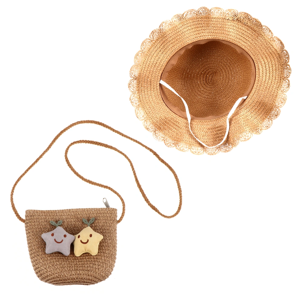 1 Set Summer Baby Breathable Hat Straw Hat Straw Handbag Adorable Shoulder Bag