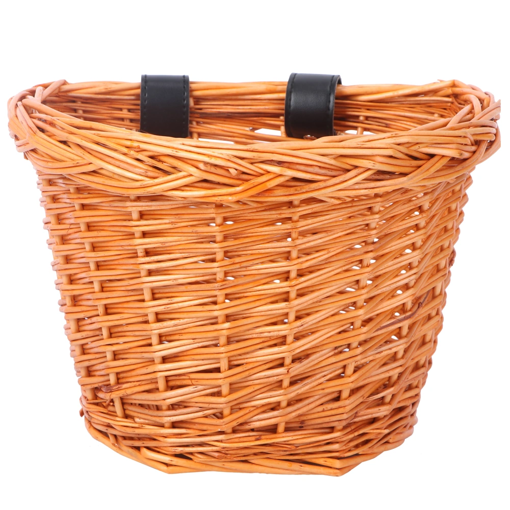 Small Size Children Bike Basket Detachable Front Handlebar Basket Handmade Natural Wick Woven Bike Storage Container - D Type (Belt Color Random)