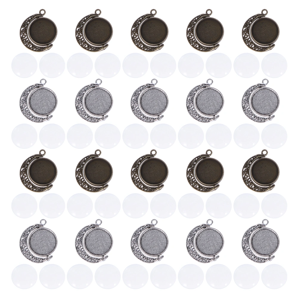 60 Pcs 18mm Moon Shaped Pendants DIY Beads Charms Pendants and Glass for Rotating Double-sided Trays Keychain Crafting Jewelry Findings Making Accessory for Necklace Bracelet (Bronze + Ancient Silver)