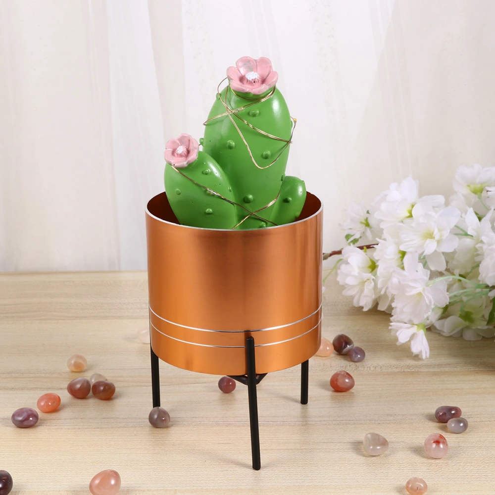 Iron Art Flower Pot Simple Style Succulent Plant Pot Container Unique Desktop Decoration for Home Office with Triangle Rack - Golden (Tall Basin)