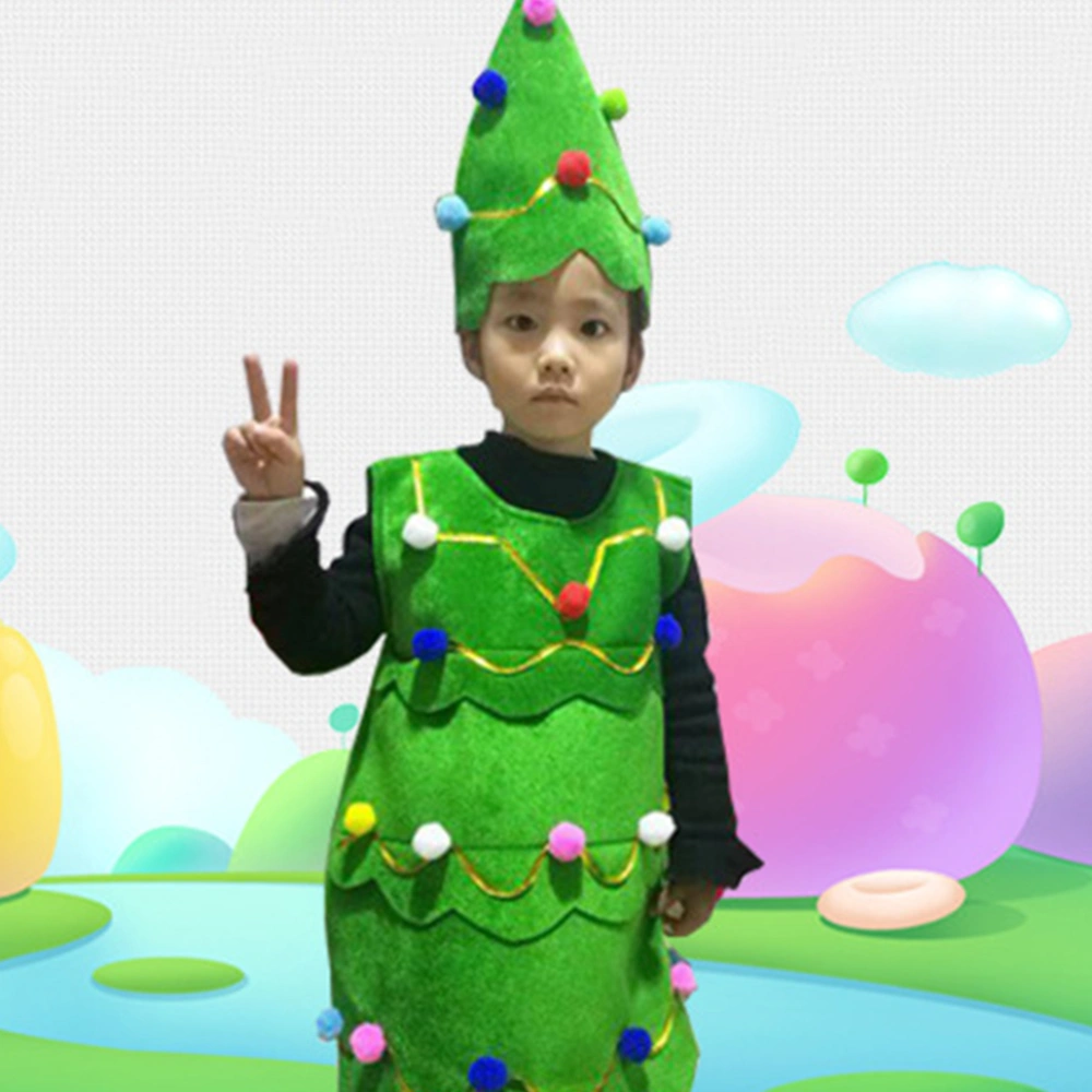 Flannel Christmas Tree Dress-up Hat and Dress Stage Show Costumes Masquerade Cosplay Performance Costume for Boys and Girls Size M