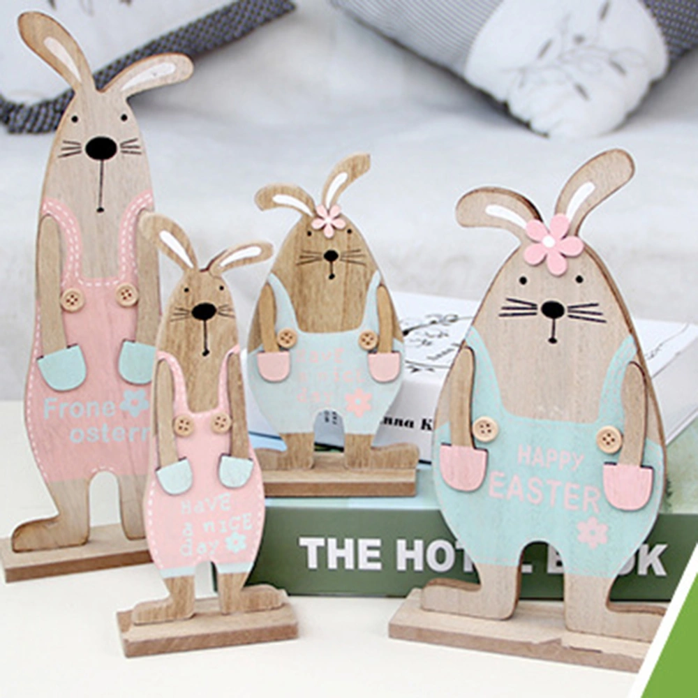 1PC Wooden Ornament Cartoon Rabbit Wood Craft Desktop Decoration Photo Props for Easter Home Bedroom Office (Pink, Size L)