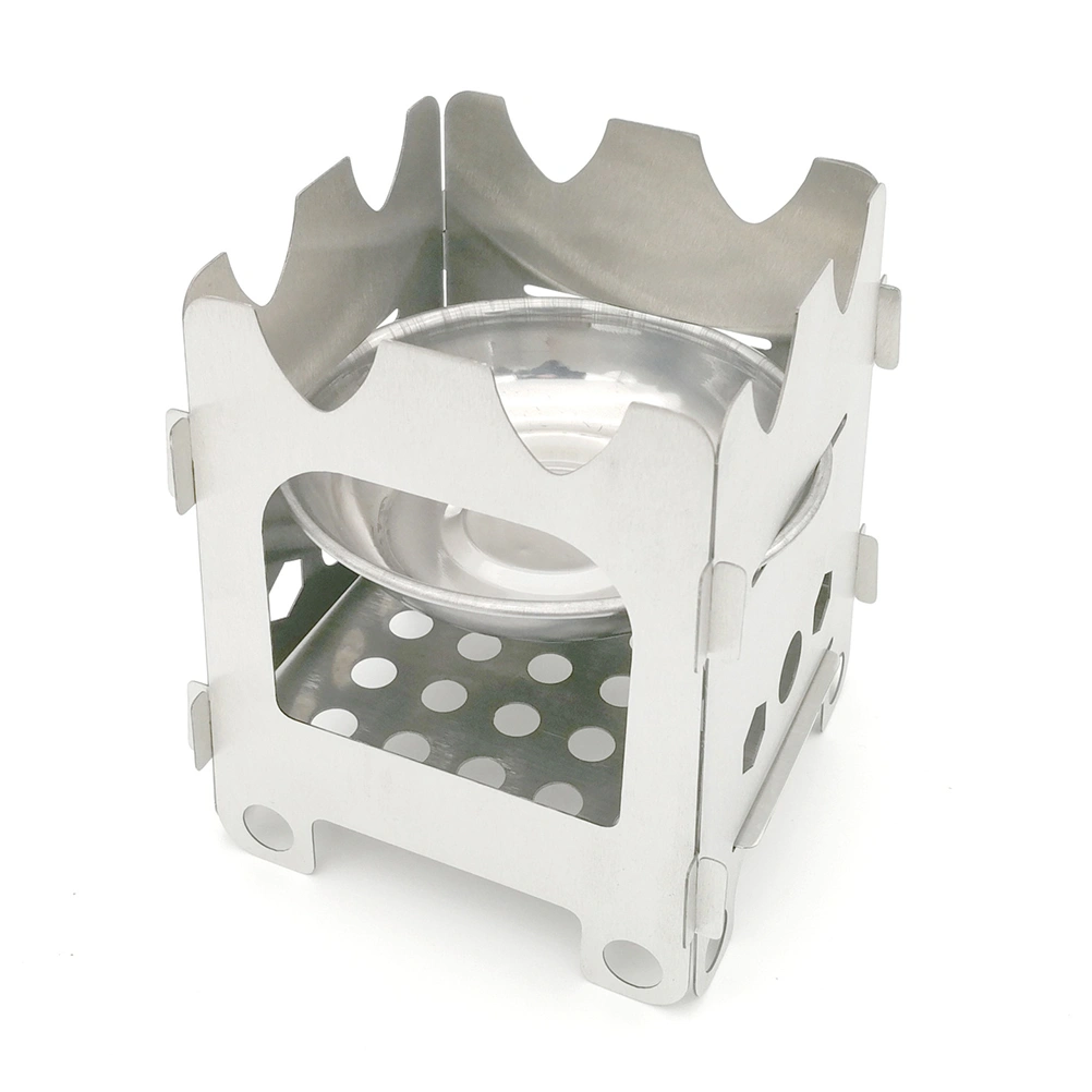 Outdoor Stainless Steel Camping Stove Portable Foldable Wood Stove Picnic Alcohol Stove Burner Heater (Silver)