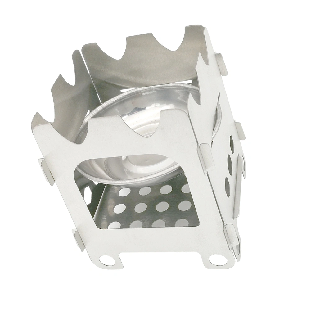 Outdoor Stainless Steel Camping Stove Portable Foldable Wood Stove Picnic Alcohol Stove Burner Heater (Silver)