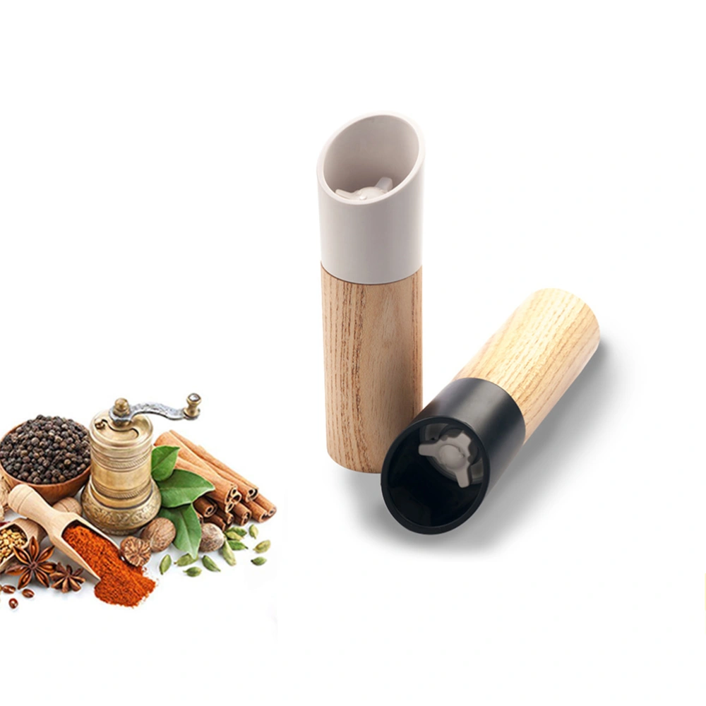 22ML Creative Wooden Pepper Grinder Manual Ceramic Core Pepper Mill Hand Movement Kitchen Grinder Tool (White)