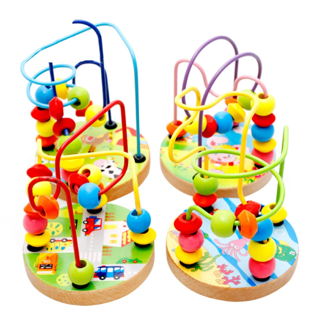 Children Kids Cartoon Wooden Mini Circle Bead Maze Bead Puzzle Educational Toy (Random Style)