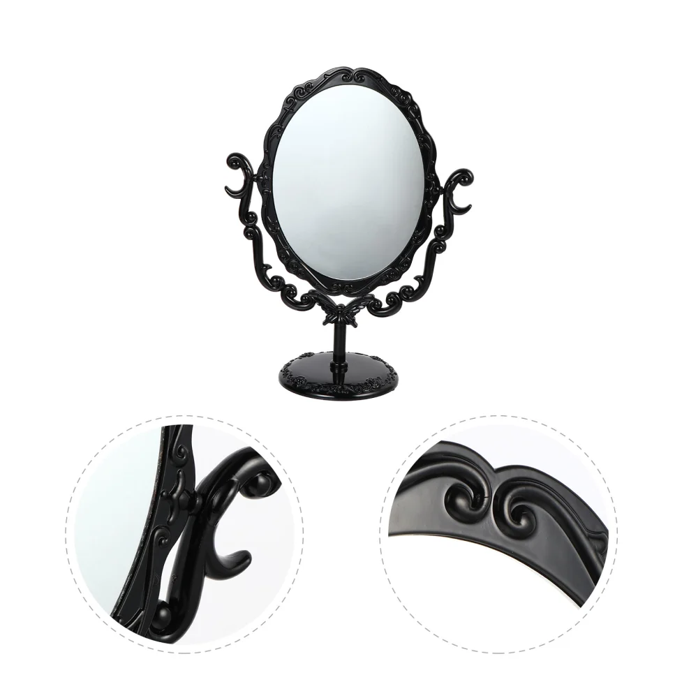 1Pc Vintage Makeup Mirror Desktop Rotating Mirror Retro Cosmetic Mirror (Black)